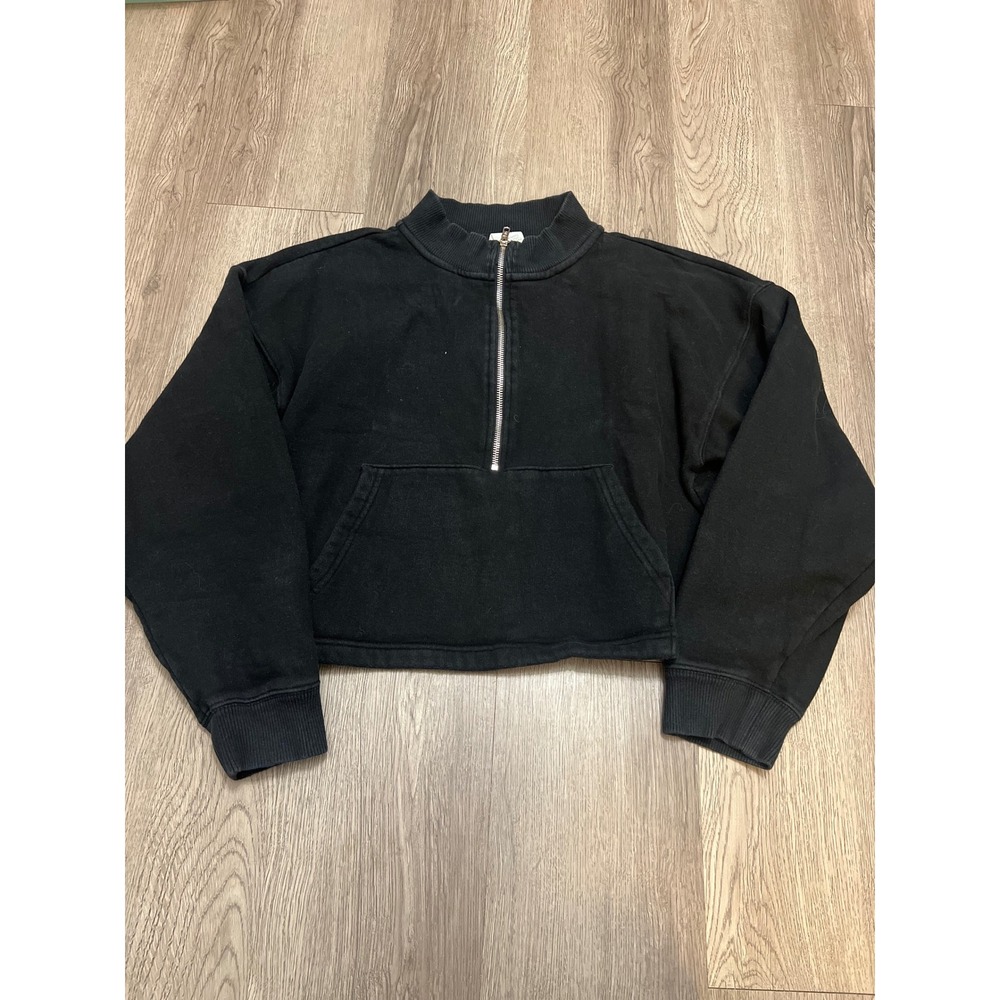 Victoria's Secret PINK Black Quarter Zip Cropped Sweatshirt Mock Neck Medium